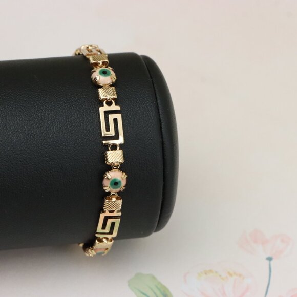 "Greek Key Evil Eye Rose Gold Bracelet, XPNL0825 - Picture 9 of 12